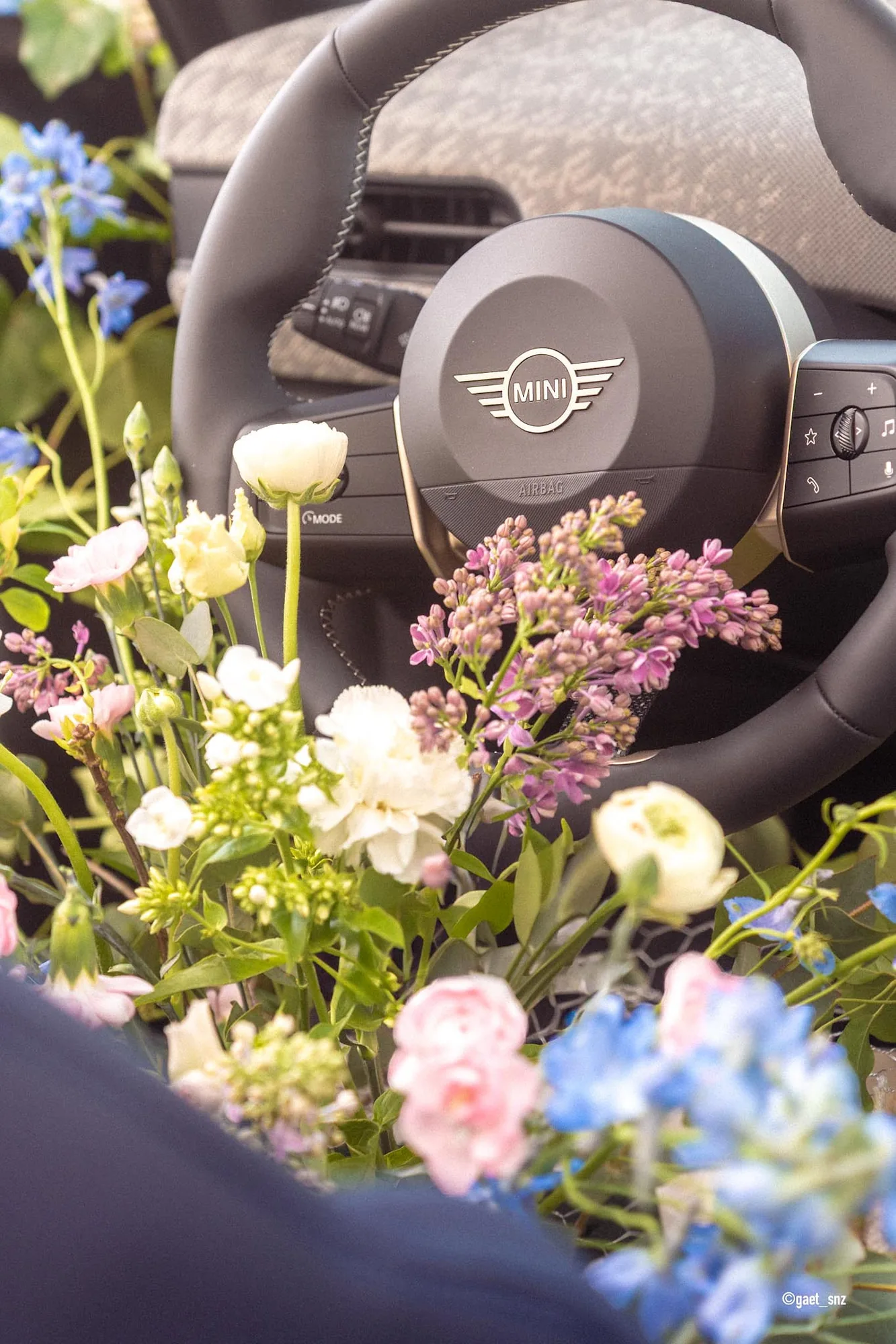 Scénographie florale dans une voiture Mini
